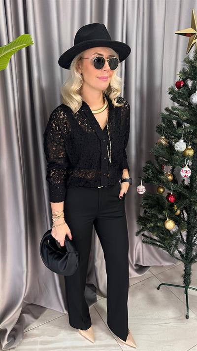 GÜPÜRLÜ SİYAH GÖMLEK