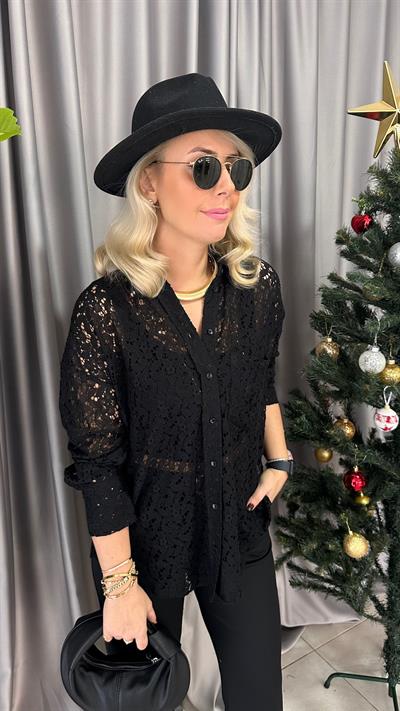 GÜPÜRLÜ SİYAH GÖMLEK