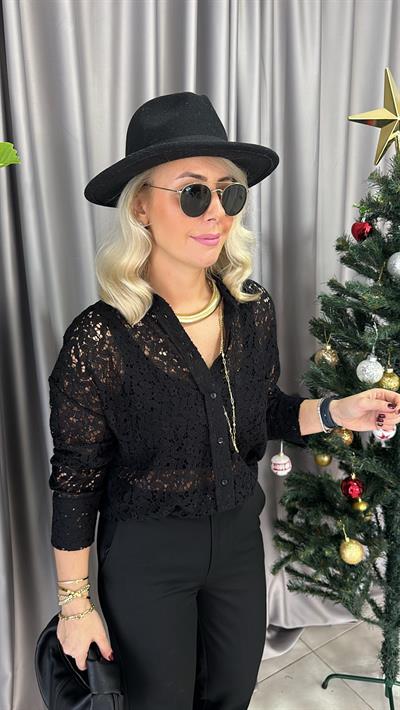 GÜPÜRLÜ SİYAH GÖMLEK