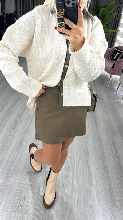 Haki Süet Çan Etek