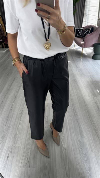 İçi %100 Pamuk, Yumuşak Siyah Deri Pantolon