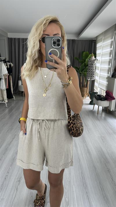 İKİLİ KETEN BEJ TAKIM