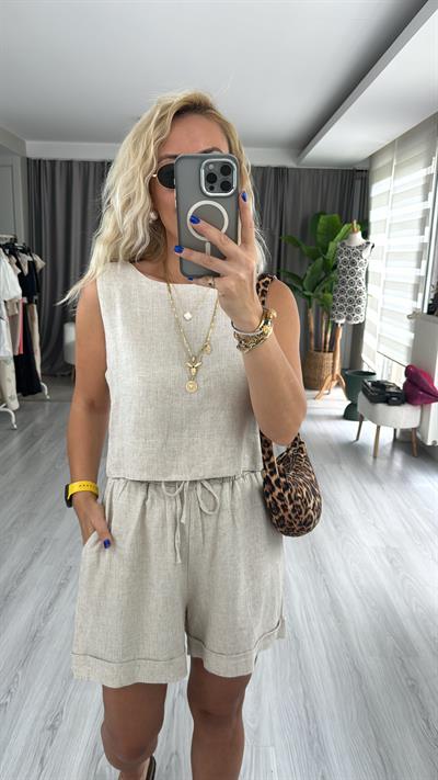 İKİLİ KETEN BEJ TAKIM