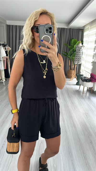 İKİLİ KETEN SİYAH TAKIM