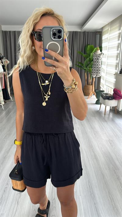 İKİLİ KETEN SİYAH TAKIM