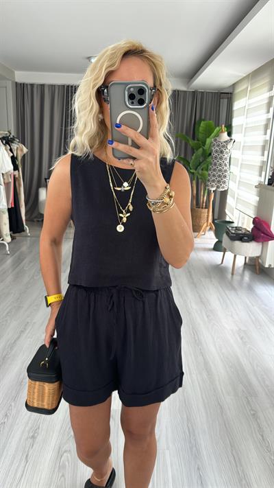 İKİLİ KETEN SİYAH TAKIM