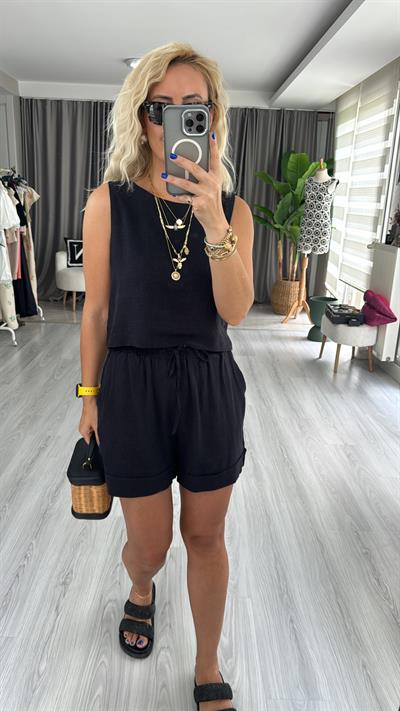 İKİLİ KETEN SİYAH TAKIM