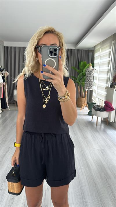 İKİLİ KETEN SİYAH TAKIM