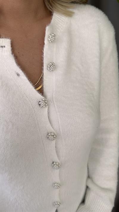 İNCİ DÜĞMELİ YUMUŞACIK EKRU TRİKO HIRKA