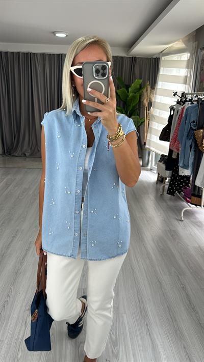 İnci İşlemeli, Denim Gömlek