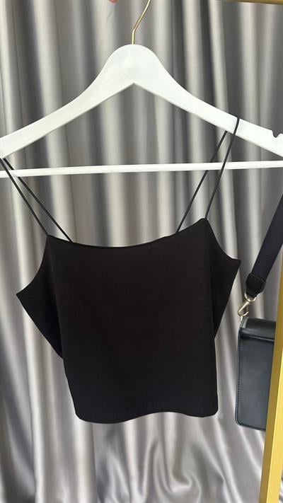 İp Askılı Siyah Basic Crop