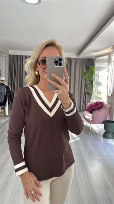İpek Dokuda Ekru Şeritli Acı Kahve Merserize Triko