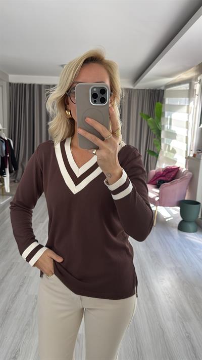İpek Dokuda Ekru Şeritli Acı Kahve Merserize Triko
