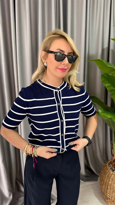 İPEK DOKUDA LACİVERT ÇİZGİLİ TRİKO