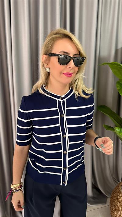 İPEK DOKUDA LACİVERT ÇİZGİLİ TRİKO