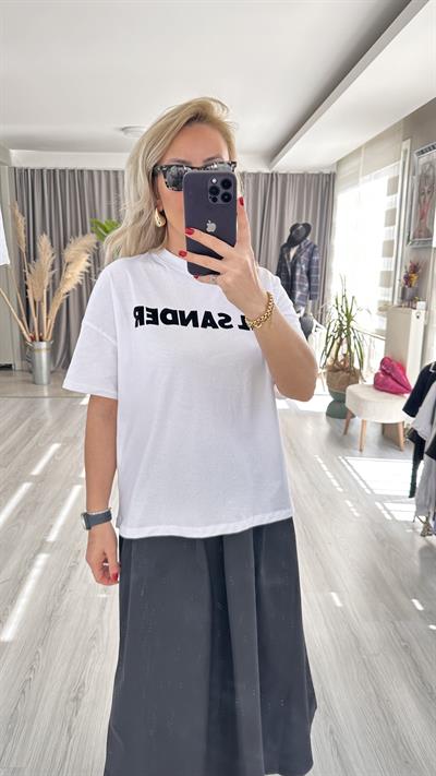 JİL SANDER YAZILI OVERSİZE TİŞÖRT