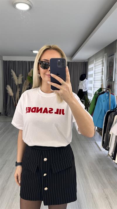 JİL SANDER YAZILI OVERSİZE TİŞÖRT / KIRMIZI BEYAZ