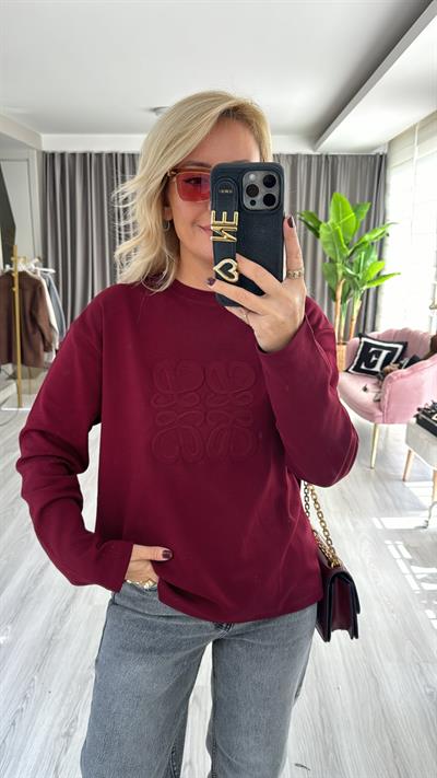 Kabartma Logolu Bordo Sweatshirt