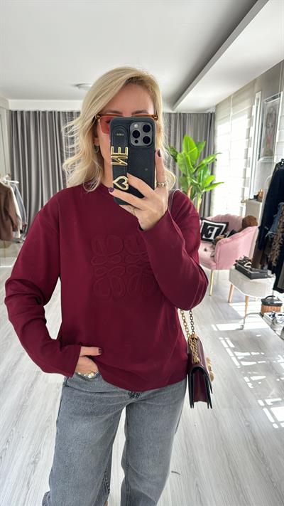Kabartma Logolu Bordo Sweatshirt