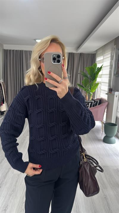 Kabartma Örgü Lacivert Triko