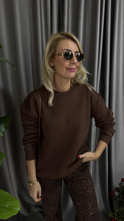 Kahverengi Üç İplik Sweatshirt