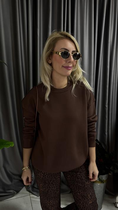 Kahverengi Üç İplik Sweatshirt