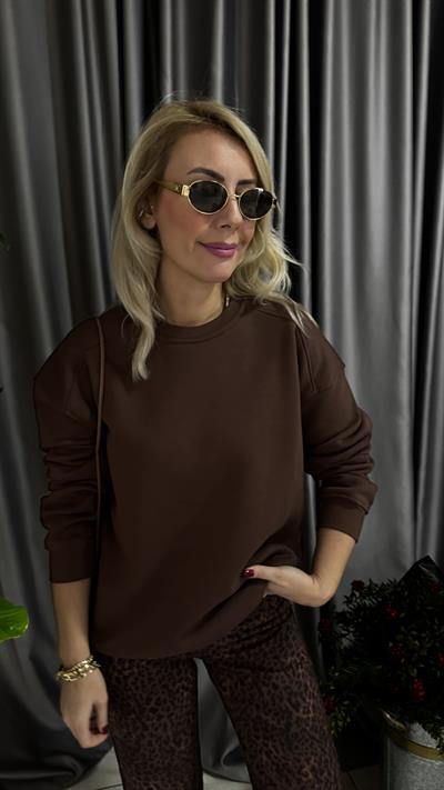 Kahverengi Üç İplik Sweatshirt
