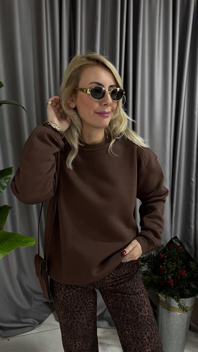 Kahverengi Üç İplik Sweatshirt