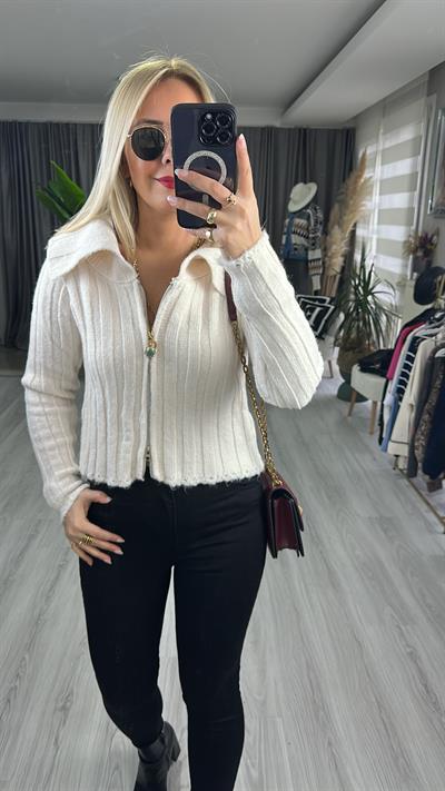 KALIN FİTİLLİ FERMUARLI TRİKO HIRKA / EKRU