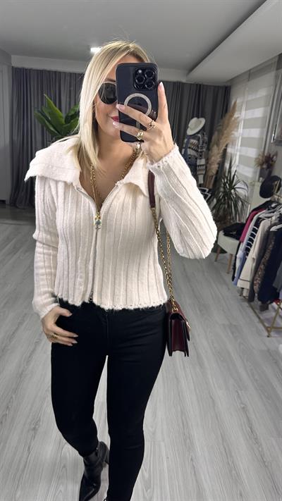 KALIN FİTİLLİ FERMUARLI TRİKO HIRKA / EKRU