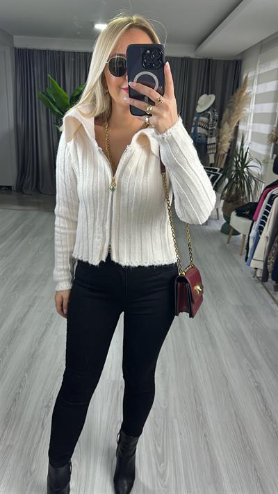 KALIN FİTİLLİ FERMUARLI TRİKO HIRKA / EKRU