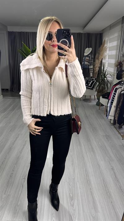 KALIN FİTİLLİ FERMUARLI TRİKO HIRKA / EKRU