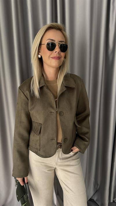 Kapak Cepli Haki Süet Ceket