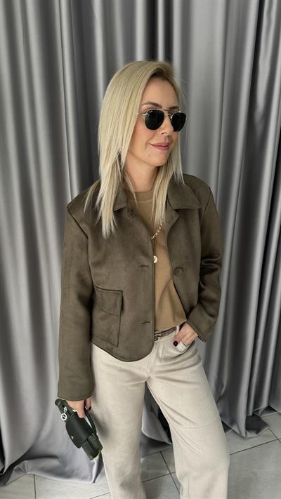 Kapak Cepli Haki Süet Ceket
