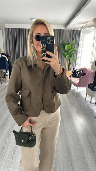 Kapak Cepli Haki Süet Ceket