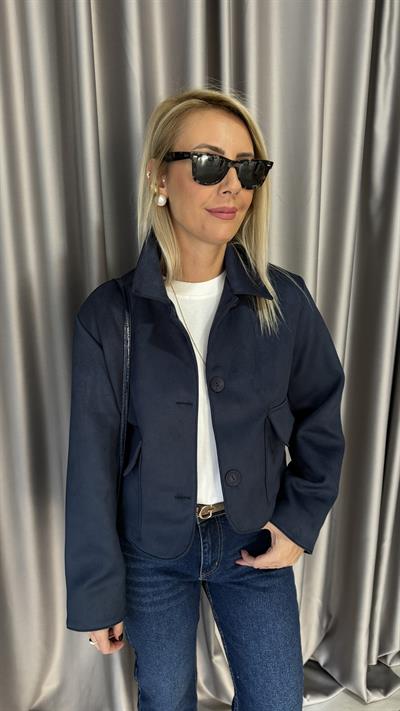 Kapak Cepli Lacivert Süet Ceket
