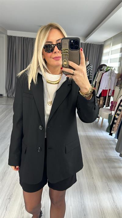 KAPŞONLU PREMİUM SİYAH CEKET