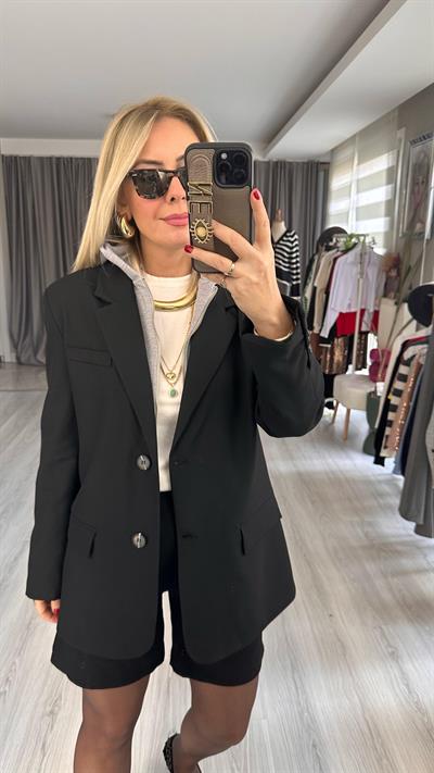 KAPŞONLU PREMİUM SİYAH CEKET