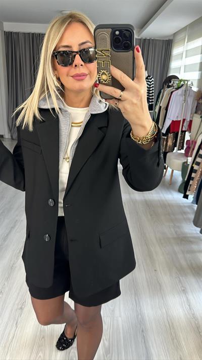 KAPŞONLU PREMİUM SİYAH CEKET