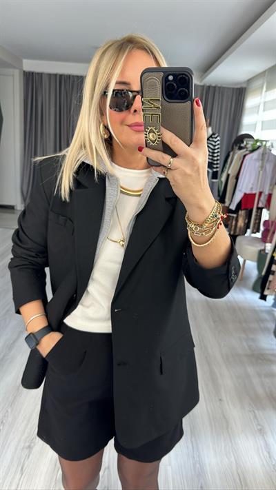 KAPŞONLU PREMİUM SİYAH CEKET