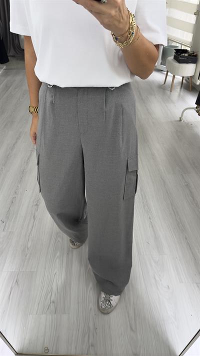 Kargo Cepli, Krep Kumaş Gri Pantolon