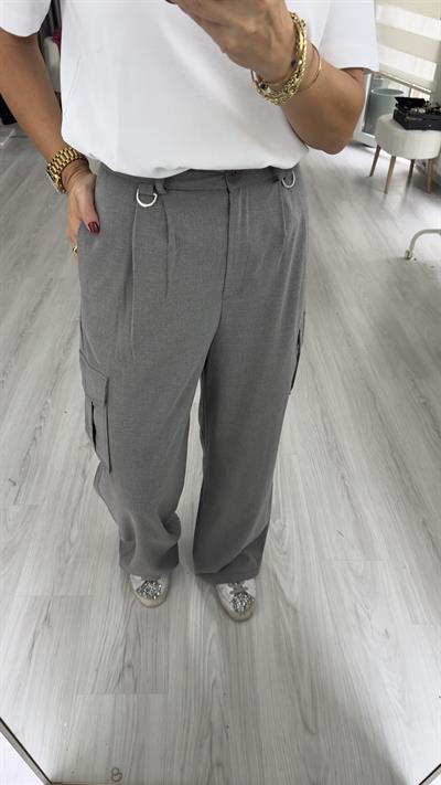 Kargo Cepli, Krep Kumaş Gri Pantolon