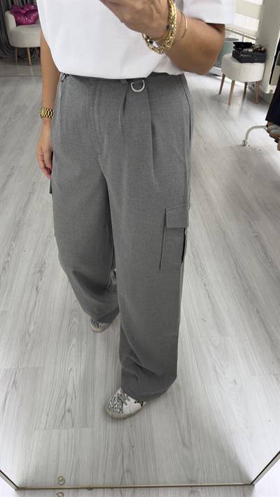 Kargo Cepli, Krep Kumaş Gri Pantolon