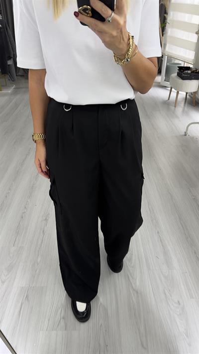 Kargo Cepli, Krep Kumaş Siyah Pantolon