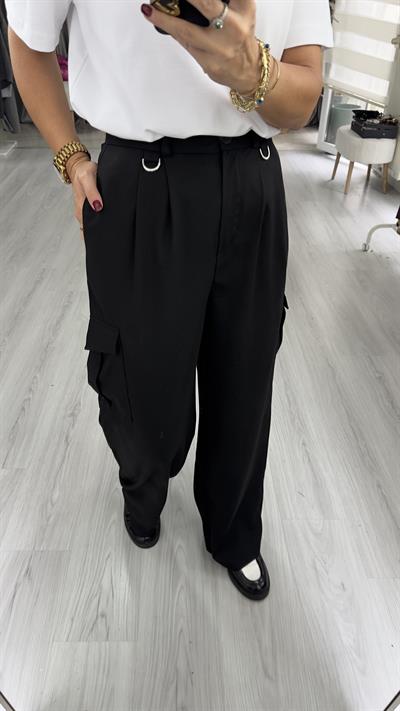 Kargo Cepli, Krep Kumaş Siyah Pantolon