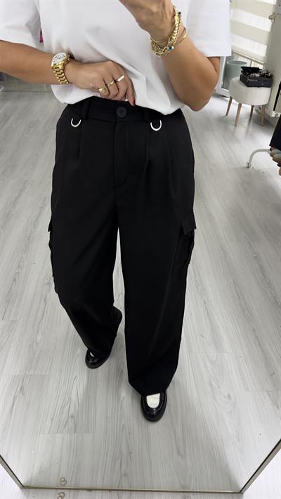 Kargo Cepli, Krep Kumaş Siyah Pantolon