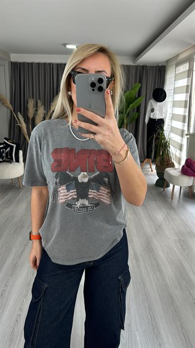 KARTAL BASKILI YIKAMALI TİŞÖRT