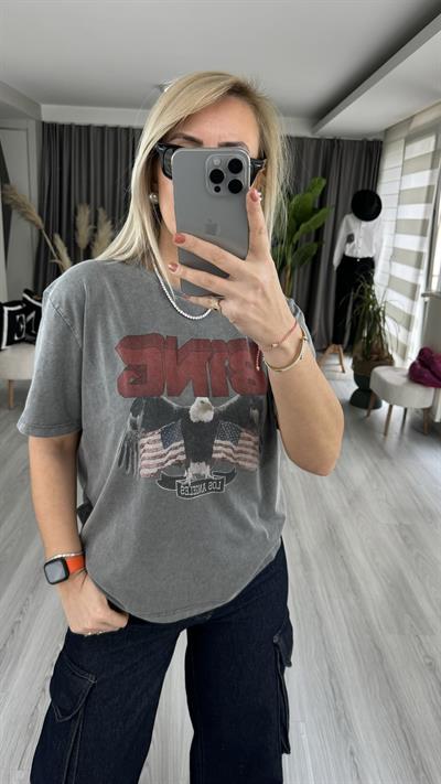 KARTAL BASKILI YIKAMALI TİŞÖRT