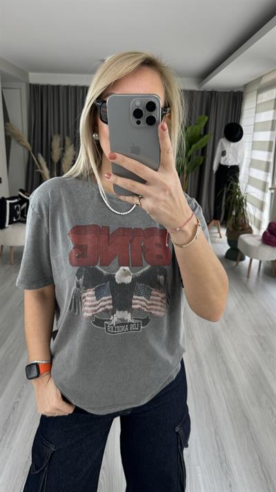 KARTAL BASKILI YIKAMALI TİŞÖRT