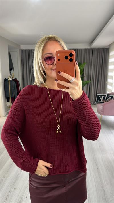 Kayık Yaka Bordo Merserize Triko